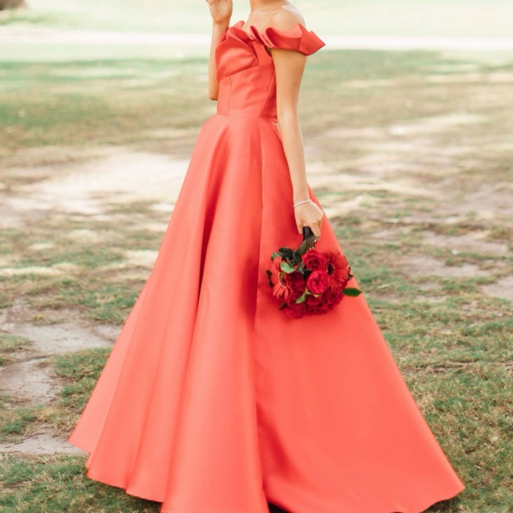 Elegant red Off-Shoulder Gown